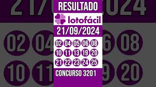 LOTO FACIL hoje  21092024  Resultado concurso 3201 [upl. by Darach]