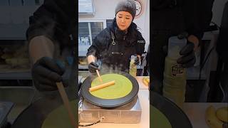 Banana Strawberry Green Crepe  Korean Street Food shortsvideo [upl. by Nylzzaj]