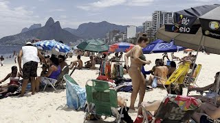 🇧🇷 Hot day at Leblon beach Brazil  beach walk 4k [upl. by Maidie987]