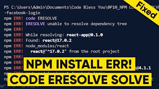 Npm ERR code ERESOLVE react  Npm install error in visual studio code Fast [upl. by Adamis]