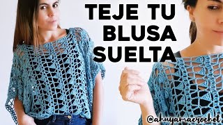 CÓMO TEJER BLUSA A CROCHET teje una blusa suelta a crochet en punto calado  tutorial paso a paso [upl. by Dunc]