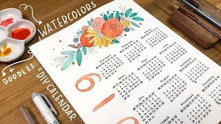 how to make a whimsical DIY wall calendar with watercolor and doodlles [upl. by Ruamaj224]