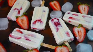 Paletas de Fresas con Crema  Súper Fáciles y Deliciosas [upl. by Dong]