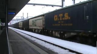 Crossrail cargo train passing through Spiez [upl. by Ibib]