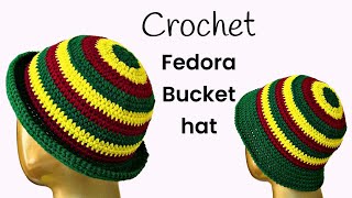 Crochet Fedora Bucket Hat Tutorial  How to Crochet a unisex Hat for Beginners [upl. by Michelina]