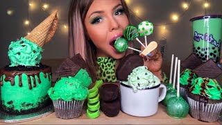 ASMR MINT CHOCOLATE CHIP ICE CREAM SPOONS TAPIOCA ICE CREAM CAKE BUBBLE TEA CAKE POP MUKBANG 먹방 [upl. by Eilsew]