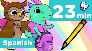 Back to School Beginner Spanish Compilation  BASHO amp FRIENDS Learning Songs  23 Minutes [upl. by Atinej]