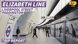 【4K】Elizabeth Line  Ride From Liverpool Street to Paddington Railway Station  With Captions【CC】 [upl. by Ahsinak]