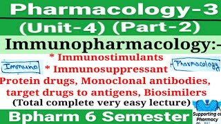 Immunopharmacology। Immunostimulants।Immunosuppressant।Protein drugs।Biosimilar।Pharmacology Bph6sem [upl. by Slifka]