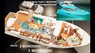 X 43 Motor Yacht 2 BEDROOMS INTERIOR ARRANGEMENTS ArchitectureampDesigned by Andrei Rochian [upl. by Pegeen]