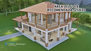 PLANOS de CASA CAMPESTRE 25x20 en DOS PISOS 443 M2 4 hab  Arq Pablo Restrepo [upl. by Llerut561]