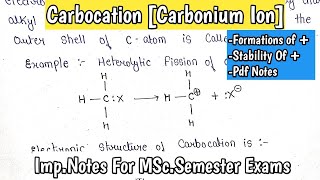 CARBOCATION  Formation  structure  stability  features  reactions MSc1st semester notes [upl. by Chelsy]