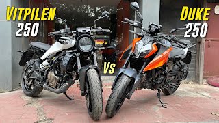 Husqvarna Vitpilen 250 Vs KTM Duke 250 Detailed Comparison  Which One is Better [upl. by Ylil]