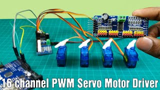 16 channel servo controller with Arduino  PCA9685 16 channel PWM servo motor driver tutorial [upl. by Ihcas]