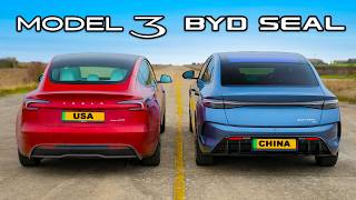 Tesla Model 3 v BYD Seal DRAG RACE [upl. by Annairda]