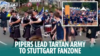 Stuttgart fanzone starts to fill up as pipers lead Tartan Army march [upl. by Roach398]