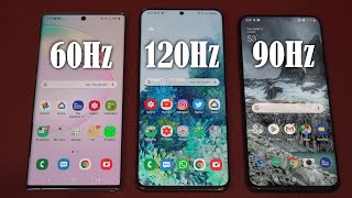 60Hz vs 90Hz vs 120Hz  Display Refresh Rate Comparison S20 Ultra vs Note 10 Plus vs OnePlus 7 Pro [upl. by Nnyre337]