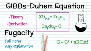 GibbsDuhem Equation Physical Chemistry  Derivation  Fugacity  BSc 3rd year Thermodynamic [upl. by Eidnak]