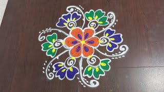 simple rangoli design 🌺🌹 5 3 dots rangoli 🌹🌺 easy and simple rangoli design [upl. by Eissed361]