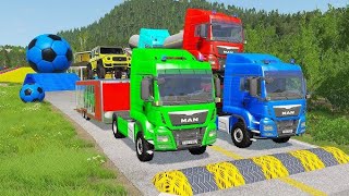 Double Flatbed Trailer Truck vs Speedbumps  Car vs Track vs Bus  BeamNG Ep 18 [upl. by Melton]