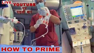 How to Prime dialysertubing amp Setup dialysis machine  priming Hemodialysis [upl. by Airb]