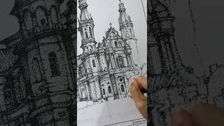 Pointillism Drawing  Visual Techniques Plate  Santiago De Compostela [upl. by Eenimod]