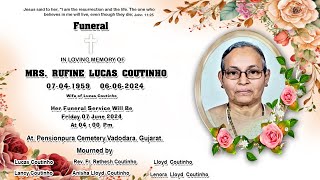 Funeral I Mrs RUFINE LUCAS COUTINHO I 7th June 2024 I Penshionpura Cemetery I Vadodara I Gujarat [upl. by Onaimad]