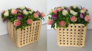 Popsicle Stick Art How to Make a Charming Flower Box with Popsicle Sticks  DIY Crafts and Art [upl. by Imoian273]