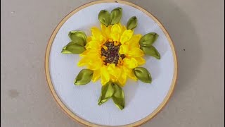 Sunflower Ribbon Embroidery Tutorial [upl. by Kitchen]