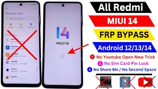 Xiaomi Redmi Miui 14 Frp Bypass Android 1314 Without Second Space  Remove Frp Lock Without Pc 2024 [upl. by Ewall]