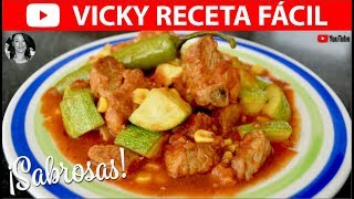 CALABACITAS CON CARNE DE PUERCO Y ELOTE  VickyRecetaFacil [upl. by Nevek394]