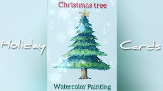 Christmas Cards watercolor painting holiday noel christmastree christmascard [upl. by Vyse]