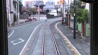 045120 Longest railroad crossing Japan Kumamoto Kyushu tram train rare tourist railway kawaii 36 [upl. by Mercado]