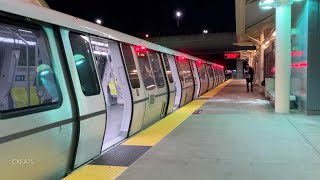 BART Fleet of the Future Arriving at Millbrae Station Millbrae Bay Area California [upl. by Ahsinaj760]