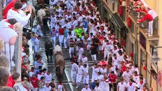 Spain First bull run of San Fermin festival in Pamplona  AFP [upl. by Thorin]