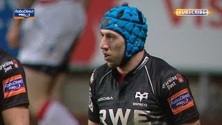 Justin Tipuric touches down from cross field kick for killer try  Ospreys v Dragons 22nd March 2013 [upl. by Aissak]