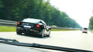 Ferrari F12 Berlinetta vs McLaren  Autobahn Acceleration amp Exhaust Sound [upl. by Yllehs]