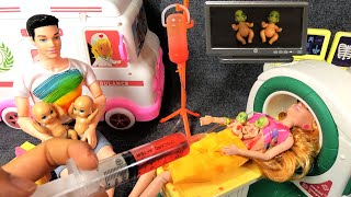 ASMR Unboxing Doctor Toys Barbie Princess Doll Gets Pain and Goes for Pregnancy Check [upl. by Ijat67]