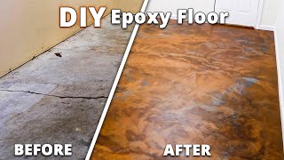 DIY Epoxy Flooring Over Cracked Concrete Start to Finish  Stone Coat Epoxy [upl. by Alad]