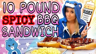 GIRL TAKES DOWN MASSIVE FOOD CHALLENGE  GRUMPY BEAR ONESIE VS 10 LB BEARWICH  MIKI SUDO EATS [upl. by Atekal]