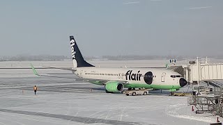 Flair Airlines F8638 YEGYYZ Pushback Starting Up and Takeoff from Edmonton [upl. by Bernadine699]