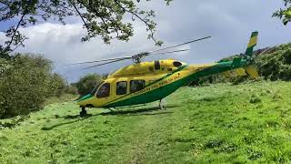 HLE22E Wiltshire Air Ambulance Bell 429 GWLTS taking off from Broadway Lane field [upl. by Theda]