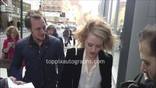 Claire Foy  SIGNING AUTOGRAPHS while promoting in NYC [upl. by Hanforrd]