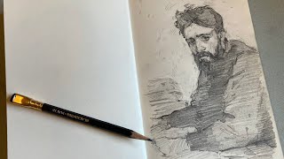 Sketchbook session Portrait of a writer  Repin master study in pencil [upl. by Posner]