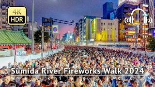 Tokyos Biggest Fireworks Festival  Sumida River Fireworks Walk 2024 4KHDRBinaural [upl. by Ribak]