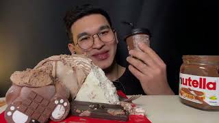 ASMR TEDDY CHOCOLATE ICE CREAM CAKE TICO NUTELLA COFFEE DESSERT MUKBANG [upl. by Eizzil]