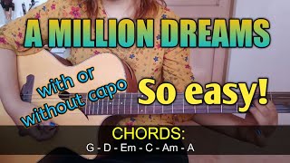 A Million Dreams  Hugh Jackman Ziv Zaifman Michelle Williams Super Easy Chords  Guitar Tutorial [upl. by Airret]