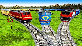 Three Trains Railway Crossing Stops the train 電車アニメ police railroad crossing fumikiri 3d train [upl. by Axia]