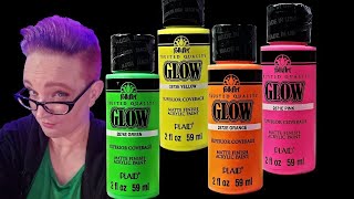 Acrylic Paint Pouring  Fluid Art  Glow In The Dark Paints  FolkArt [upl. by Nathanael]