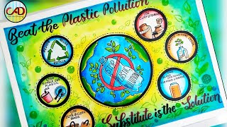 Beat Plastic Pollution Drawing stop plastic poster chart project ban plastic  Environment Drawing [upl. by Nho]